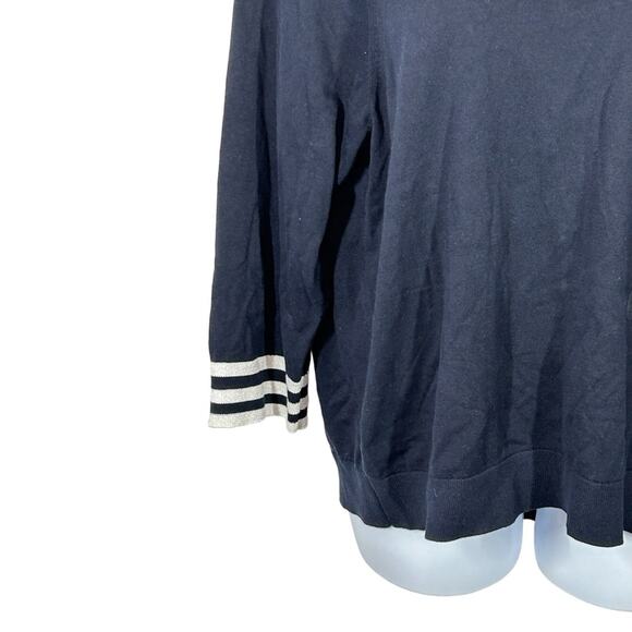 TOMMY HILFIGER Plus Size 2X Off-The-Shoulder Sweater Navy Blue White Stripe NWT - Picture 3 of 11